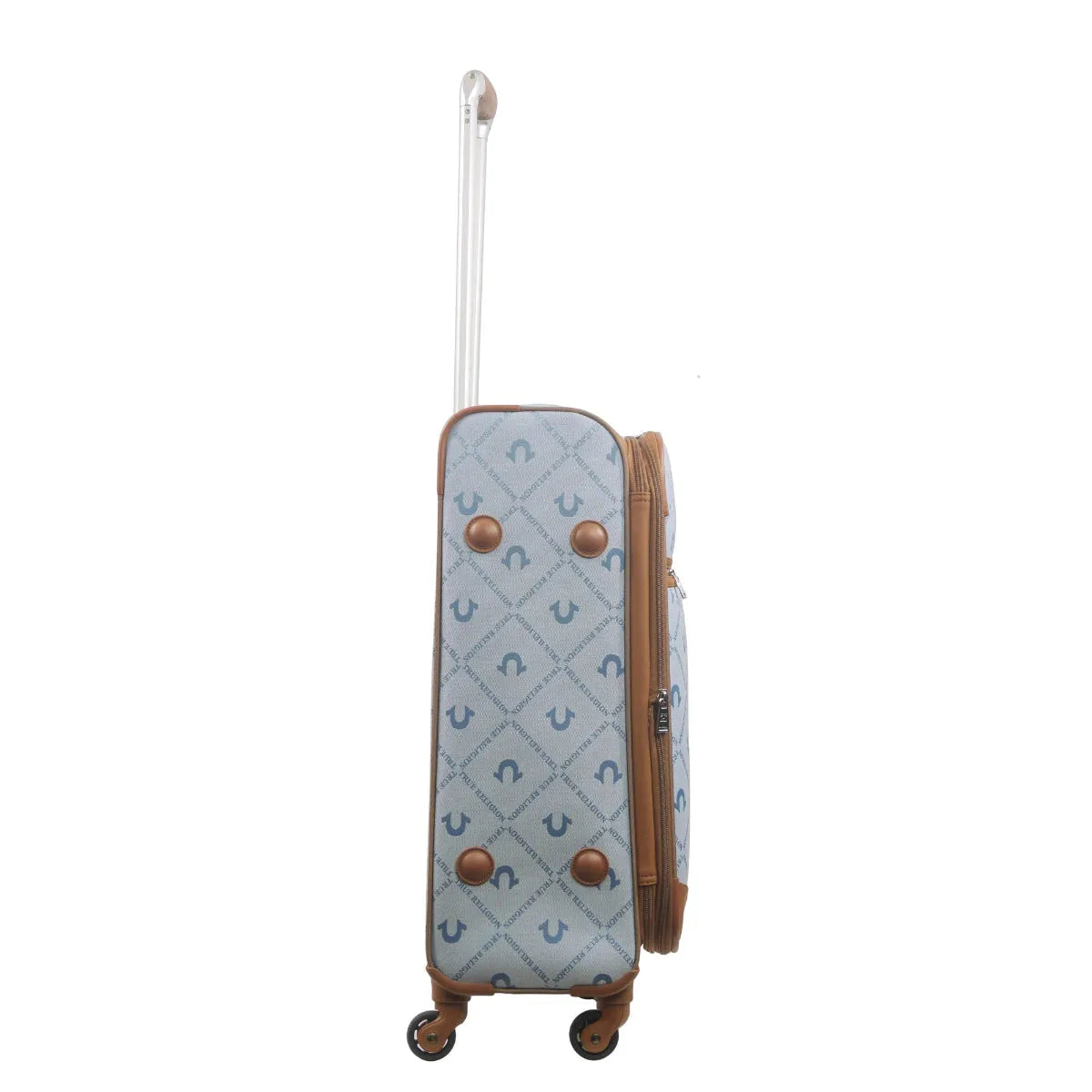 True Religion Light Blue 27" Soft Sided Logo Monogram Spinner Luggage