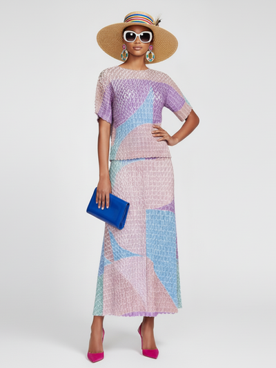 Two-Piece Suit with Color Contrast Top and Pleated Skirt For Women, Midtown, BYMANYC New York.