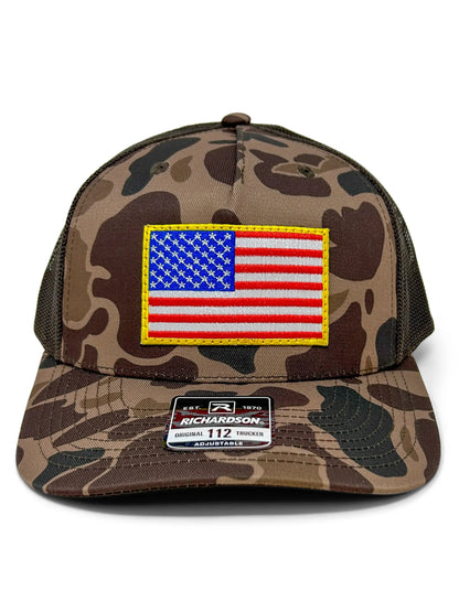 USA Flag Hat | Richardson 112 Duck Camo