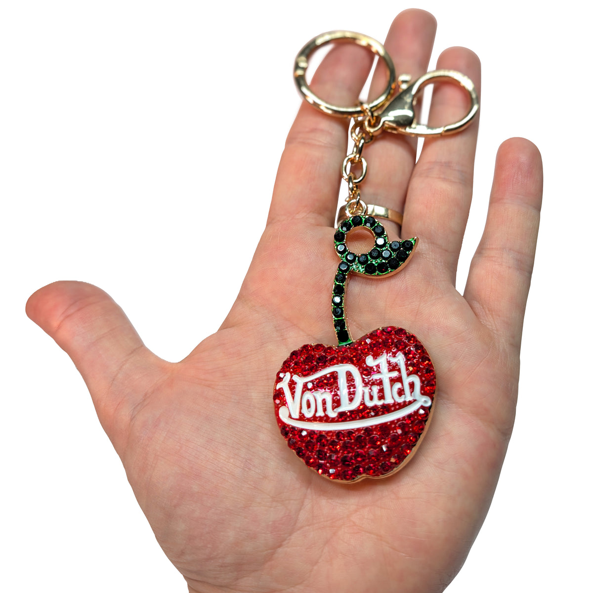 Cherry Metal Bag Charm with Rhinestones | Red