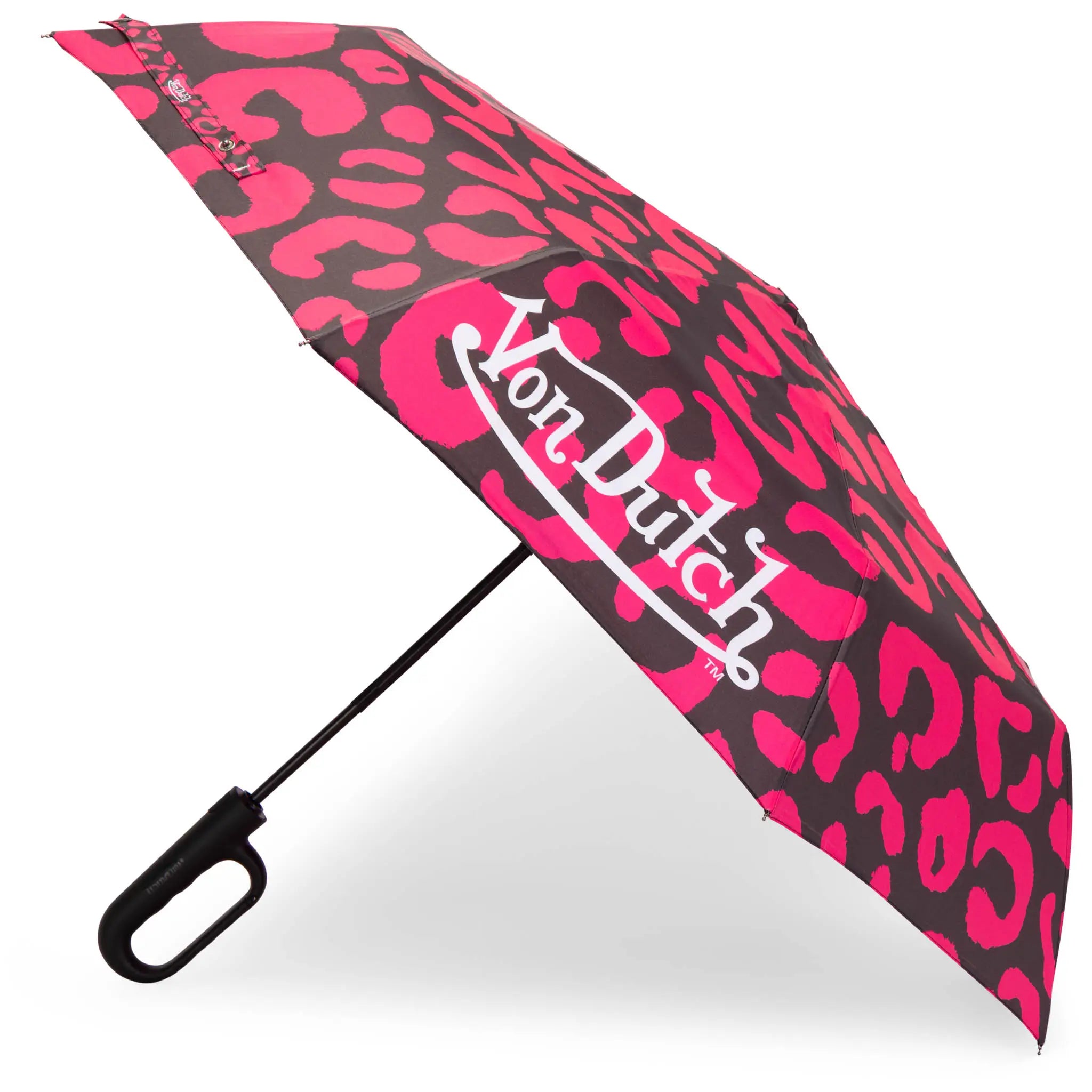 Hot Pink Cheetah Compact Automatic Umbrella with Clip Handle