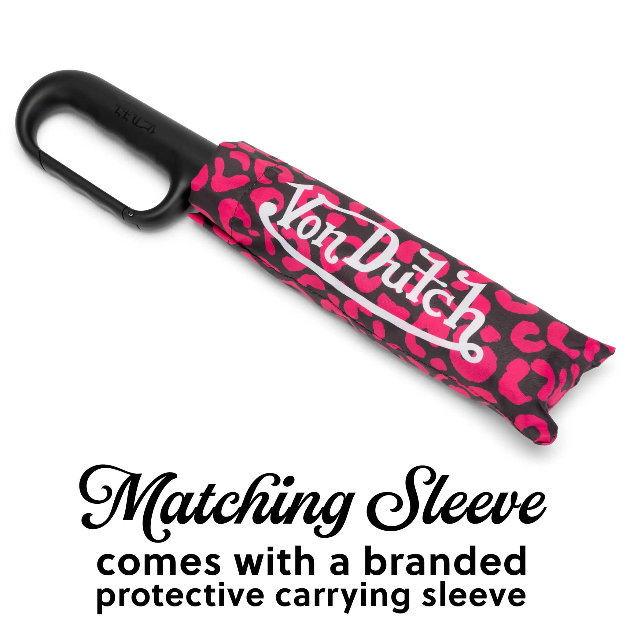 Hot Pink Cheetah Compact Automatic Umbrella with Clip Handle