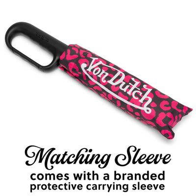 Hot Pink Cheetah Compact Automatic Umbrella with Clip Handle
