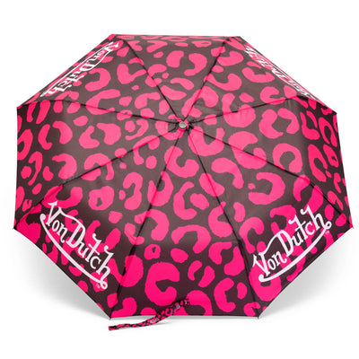 Hot Pink Cheetah Compact Automatic Umbrella with Clip Handle
