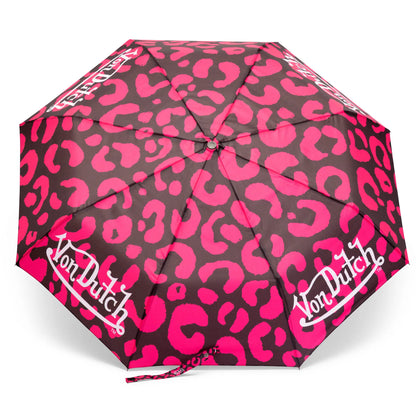 Hot Pink Cheetah Compact Automatic Umbrella with Clip Handle