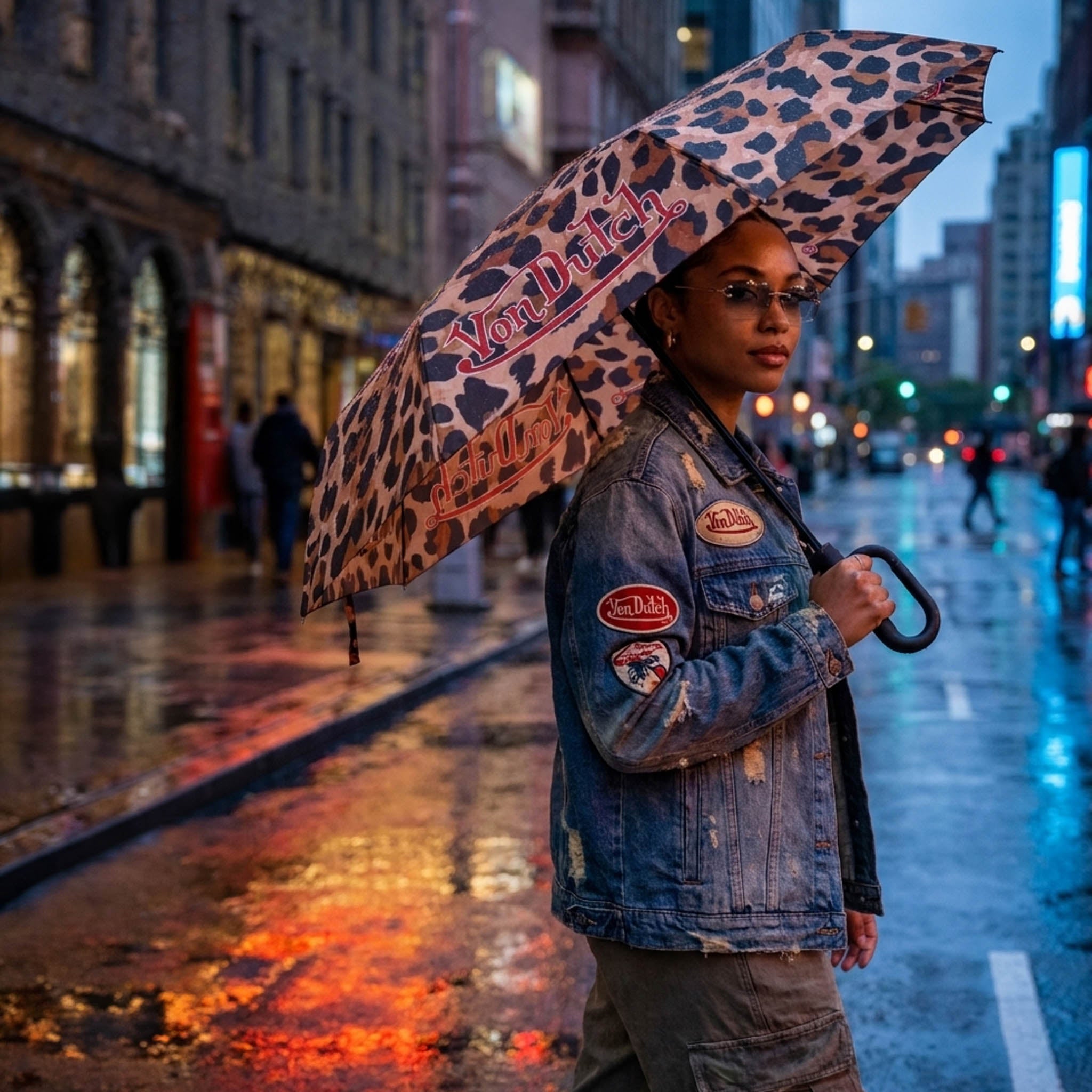 Leopard Compact Automatic Umbrella with Clip Handle