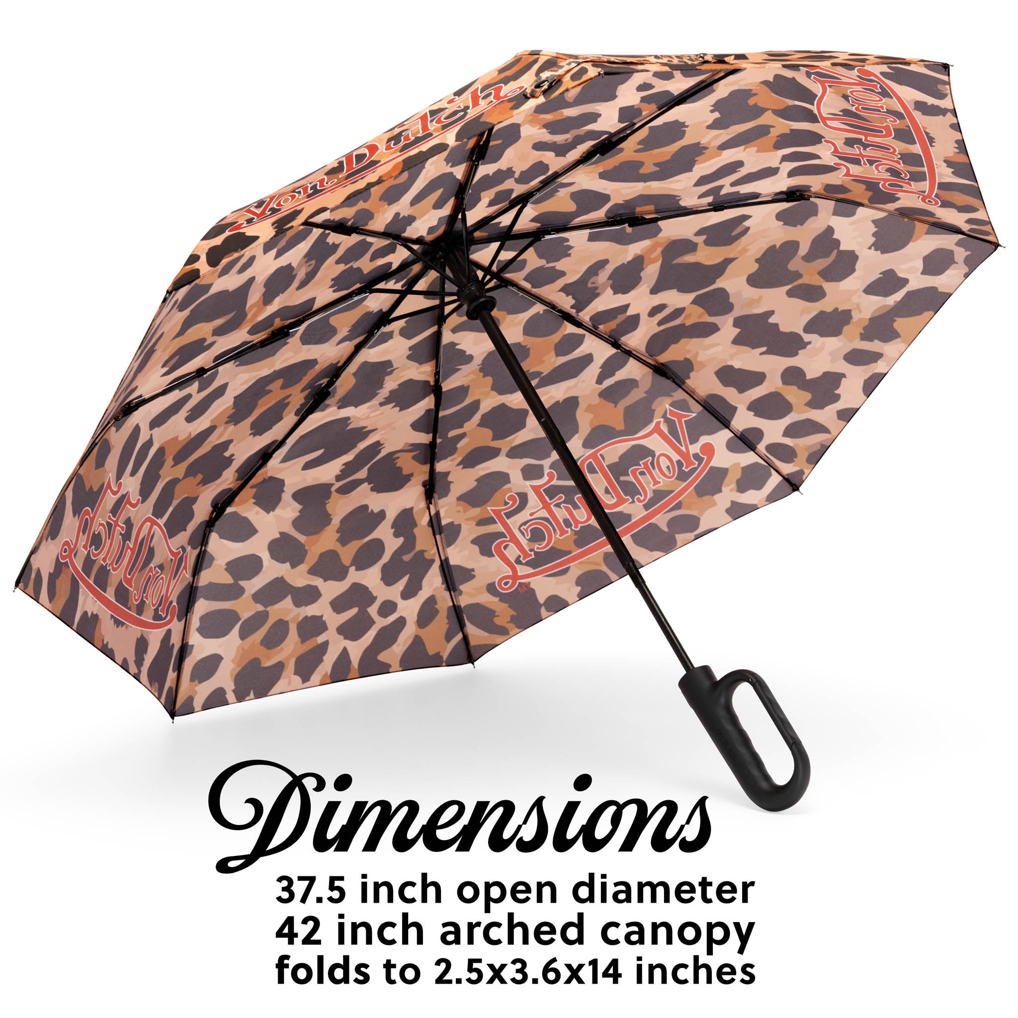 Leopard Compact Automatic Umbrella with Clip Handle