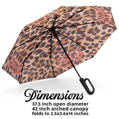 Leopard Compact Automatic Umbrella with Clip Handle