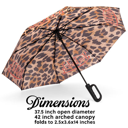 Leopard Compact Automatic Umbrella with Clip Handle