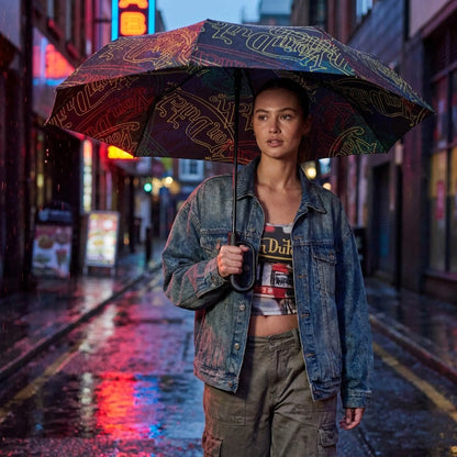 Neon Logo Compact Automatic Umbrella with Clip Handle