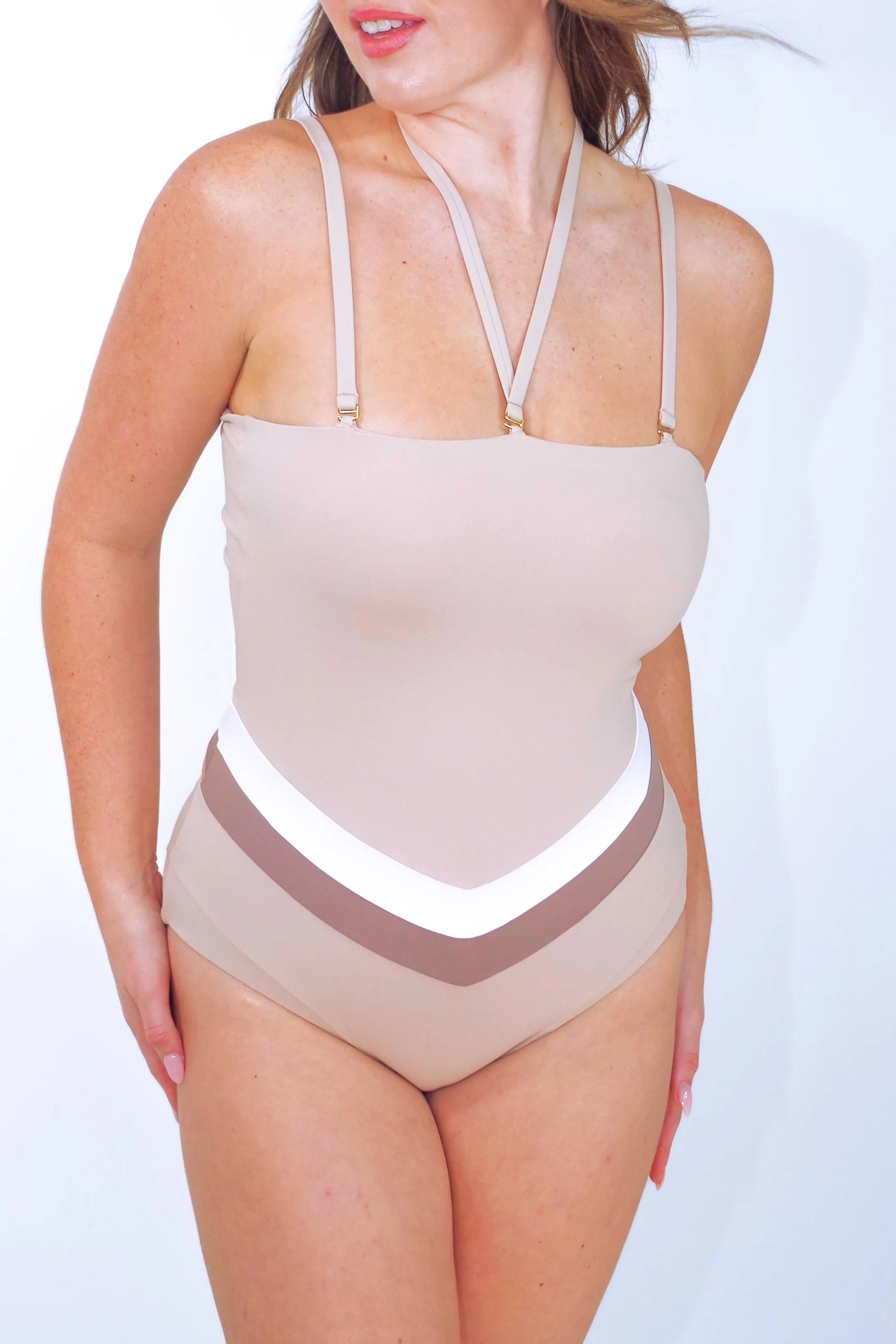 Vee convertible one piece swimsuit, cream