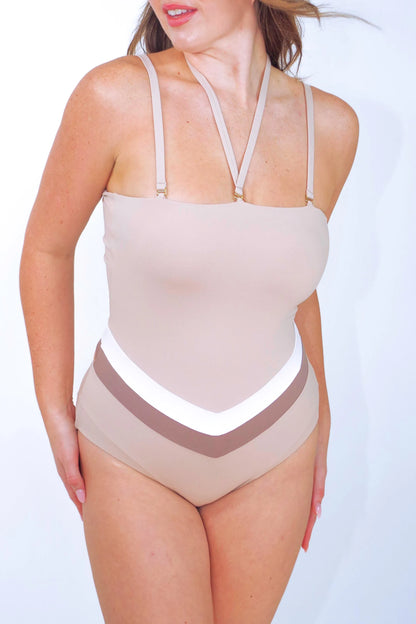 Vee convertible one piece swimsuit, cream