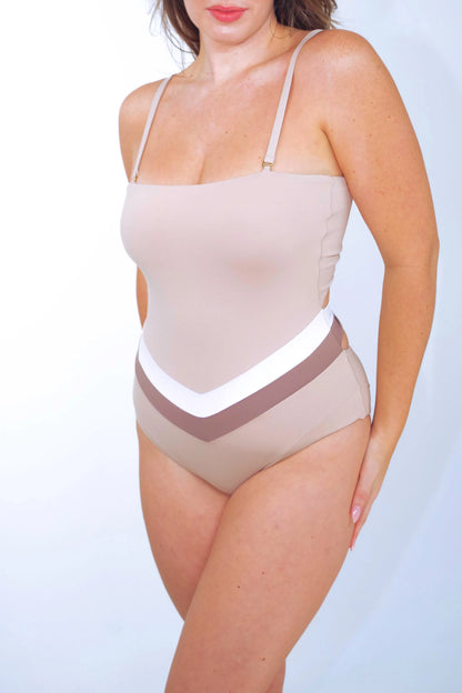 Vee convertible one piece swimsuit, cream