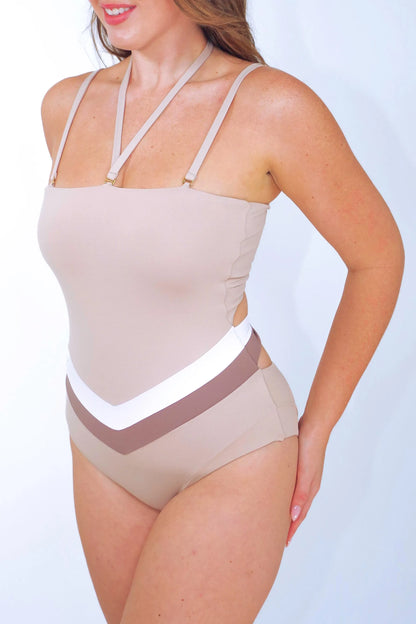 Vee convertible one piece swimsuit, cream