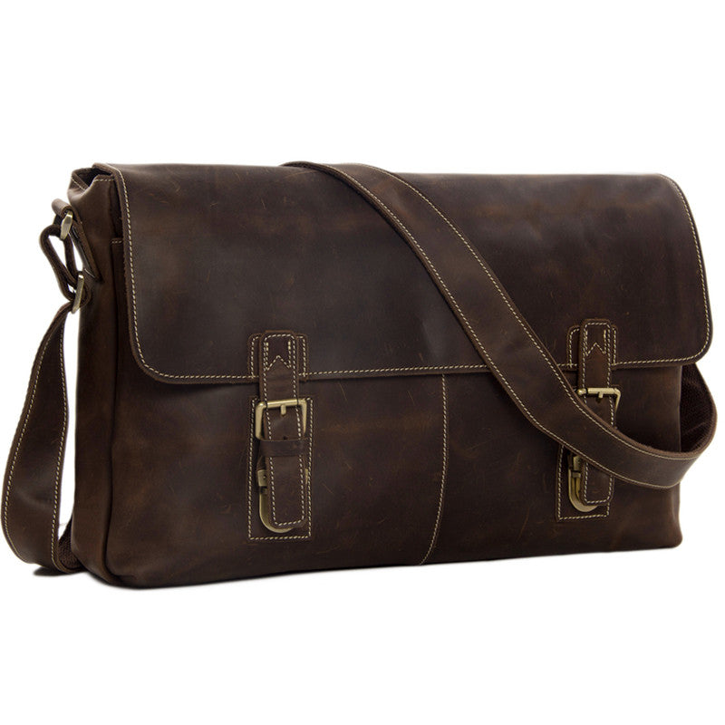 Men's Genuine Vintage Leather Messenger Shoulder Laptop Bag - Mens Leather Bags 6002LR