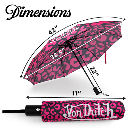Hot Pink Cheetah Compact Automatic Umbrella, Strong & Portable