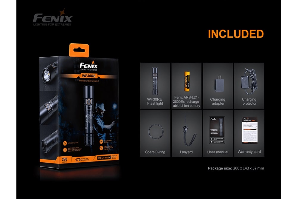 Fenix WF30RE Intrinsically Safe Flashlight - 280 Lumens