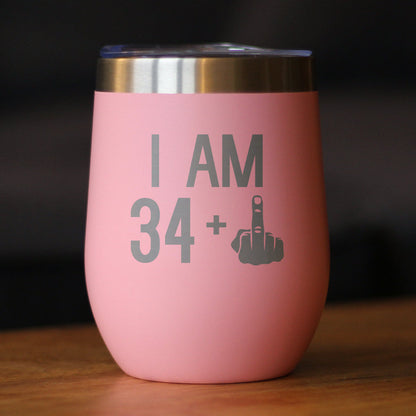 34 + 1 Middle Finger - Wine Tumbler - Cute Funny 35th Birthday Gift for Women or Men Turning 35