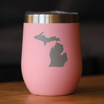 Michigan State Outline - Wine Tumbler Glass with Sliding Lid - Stainless Steel Travel Mug - Michigan Gifts and Decor for Women and Men