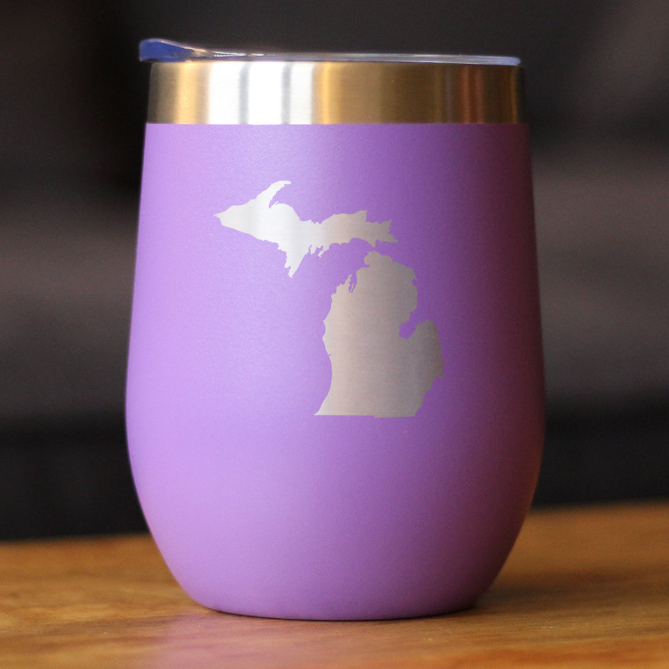 Michigan State Outline - Wine Tumbler Glass with Sliding Lid - Stainless Steel Travel Mug - Michigan Gifts and Decor for Women and Men