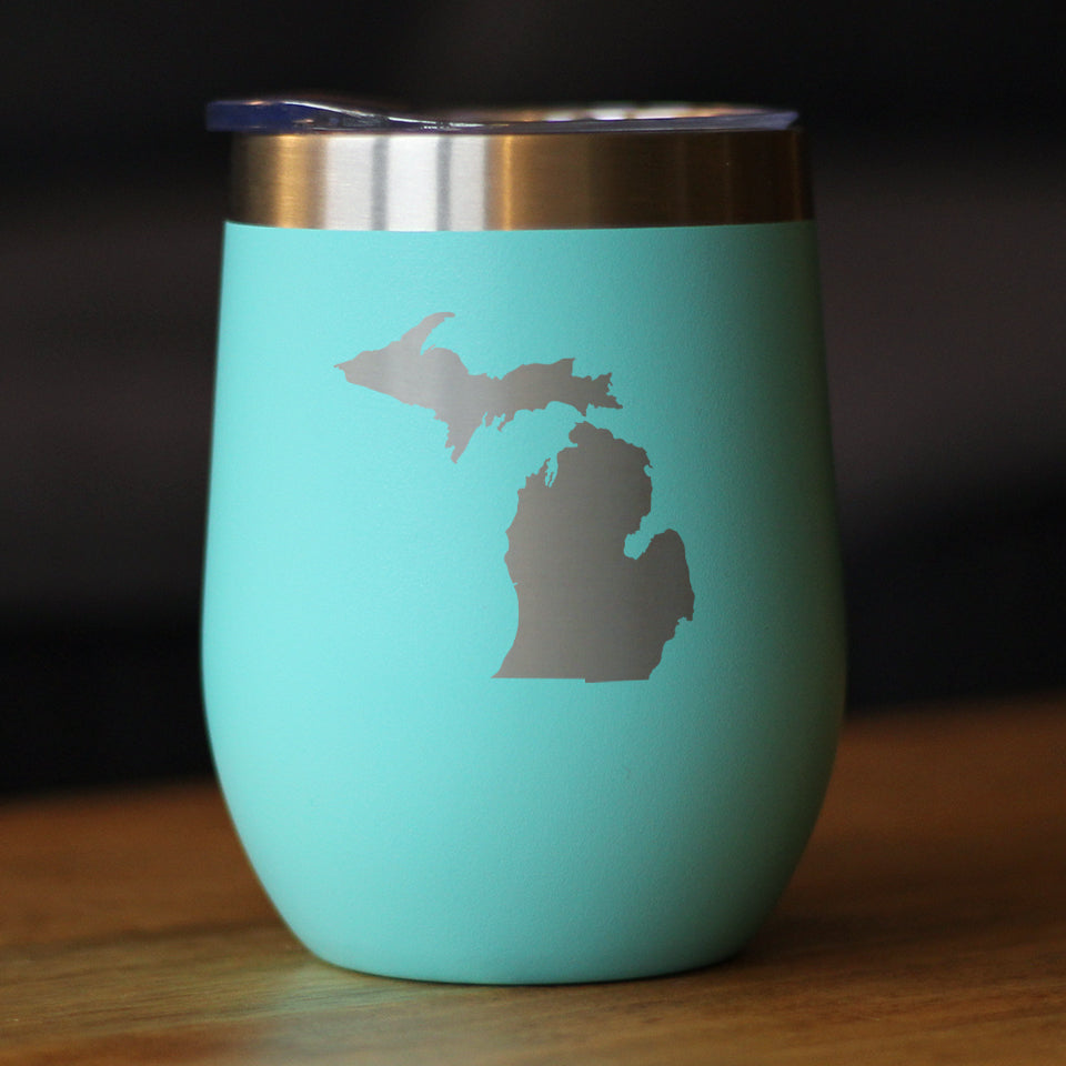 Michigan State Outline - Wine Tumbler Glass with Sliding Lid - Stainless Steel Travel Mug - Michigan Gifts and Decor for Women and Men