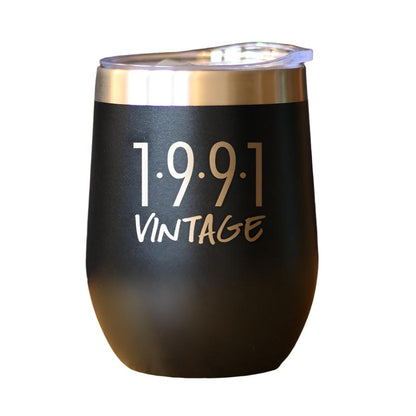 Vintage 1991 - Insulated Wine Tumbler Glass with Sliding Lid - Cute Funny 33rd Birthday Gift for Women or Men Turning 33