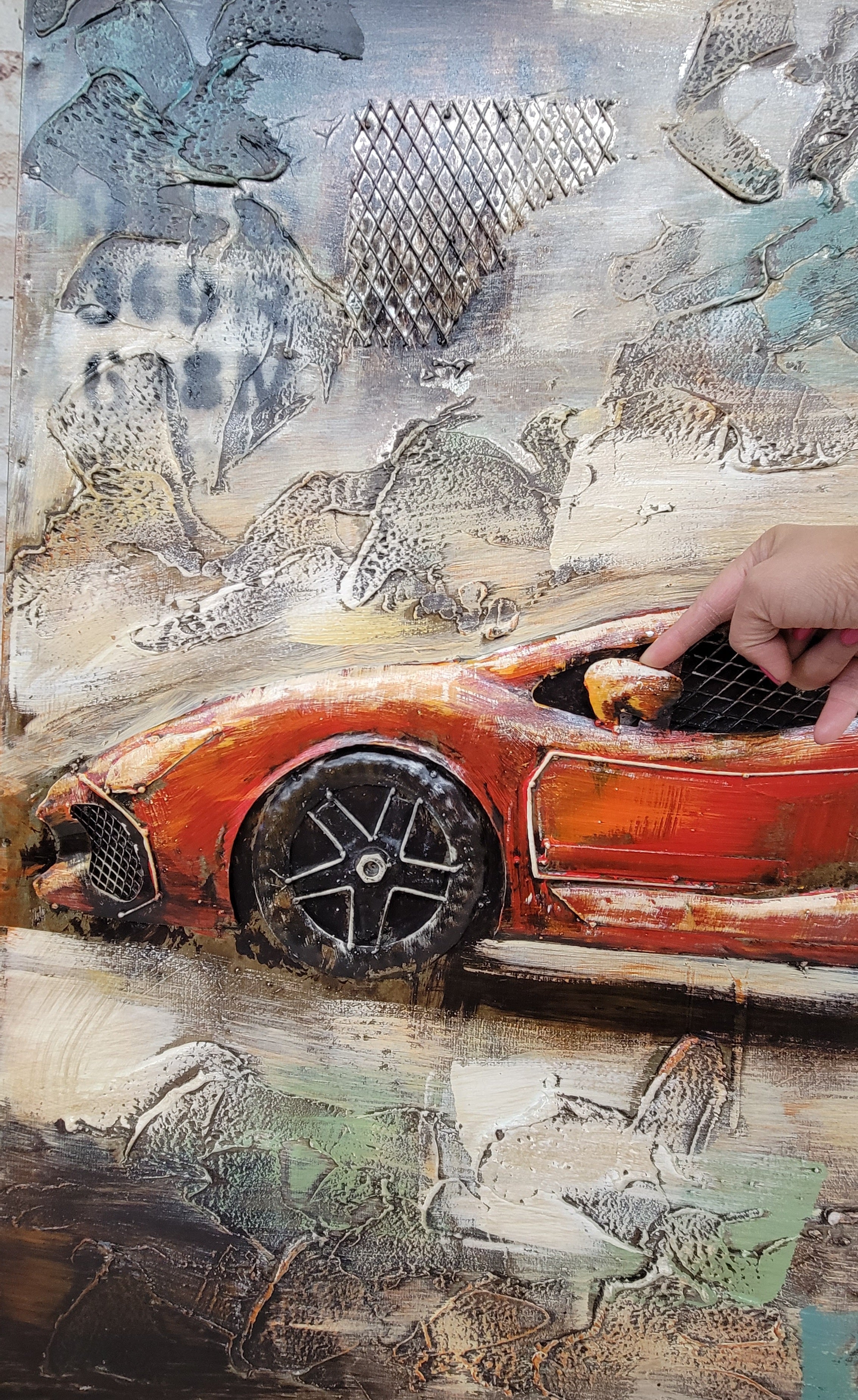 Luxury Sports Car Orange Lamborghini Ferrari Mixed Media 3D Wall Art Painting Metal Wood