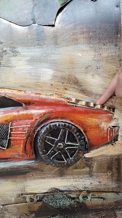 Luxury Sports Car Orange Lamborghini Ferrari Mixed Media 3D Wall Art Painting Metal Wood