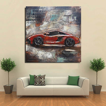 Luxury Sports Car Orange Lamborghini Ferrari Mixed Media 3D Wall Art Painting Metal Wood