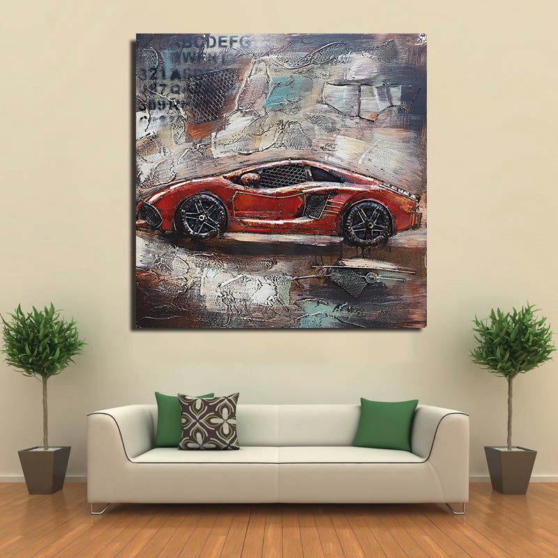 Luxury Sports Car Orange Lamborghini Ferrari Mixed Media 3D Wall Art Painting Metal Wood