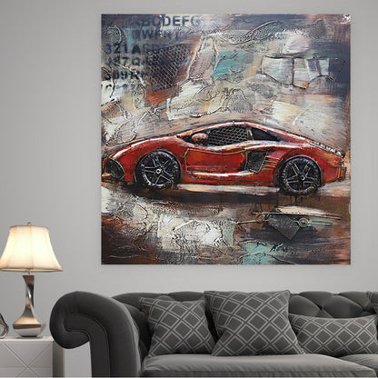 Luxury Sports Car Orange Lamborghini Ferrari Mixed Media 3D Wall Art Painting Metal Wood