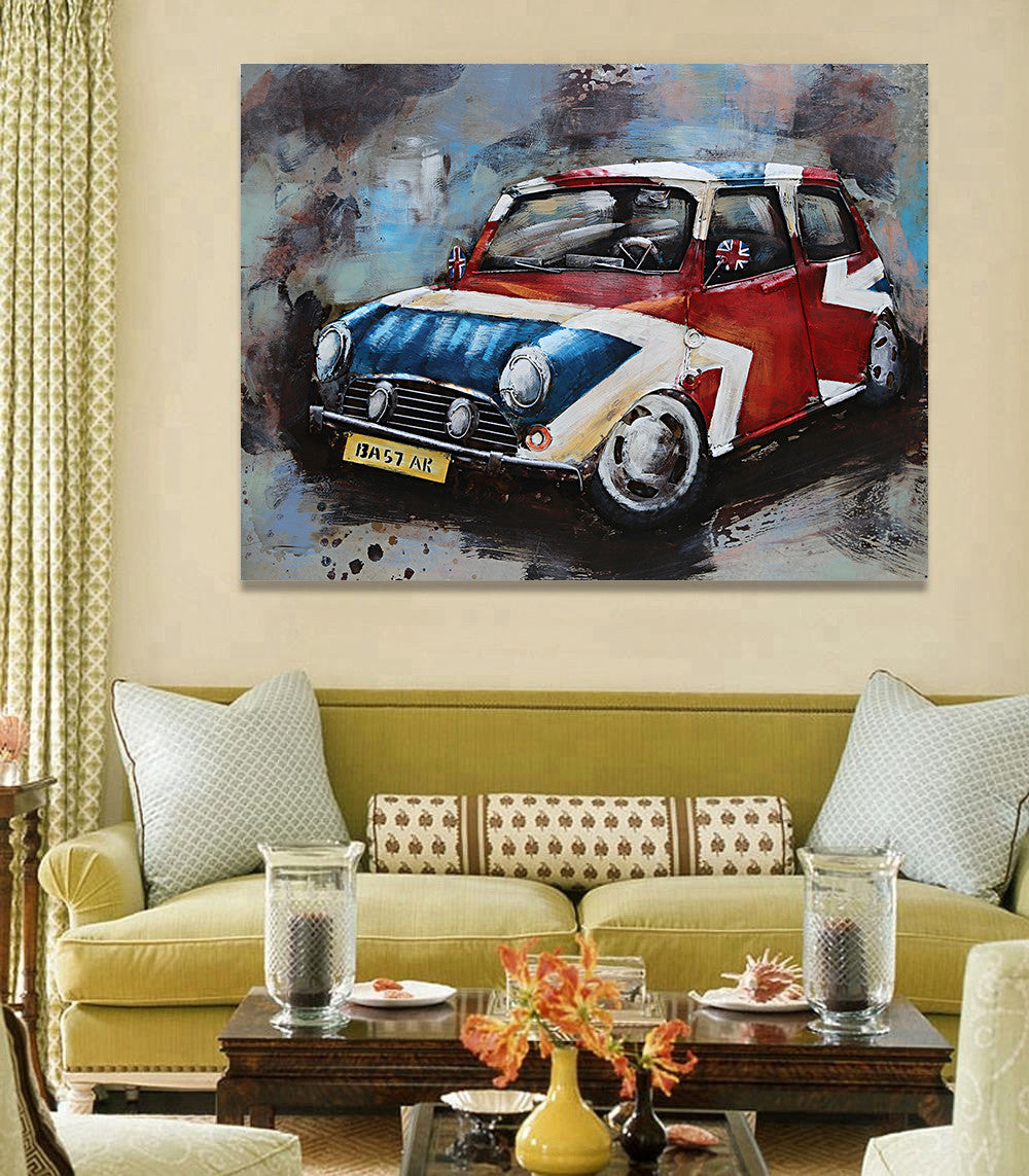 British Mini Cooper Car Automobile 3D Wall Art Metal Cutout Painting Decor