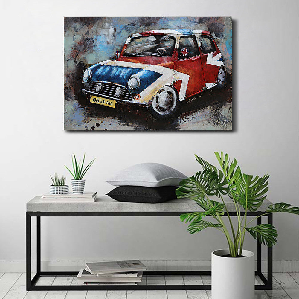 British Mini Cooper Car Automobile 3D Wall Art Metal Cutout Painting Decor