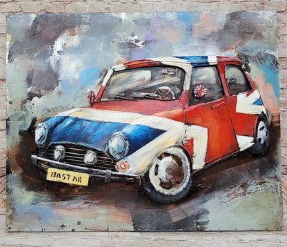 British Mini Cooper Car Automobile 3D Wall Art Metal Cutout Painting Decor