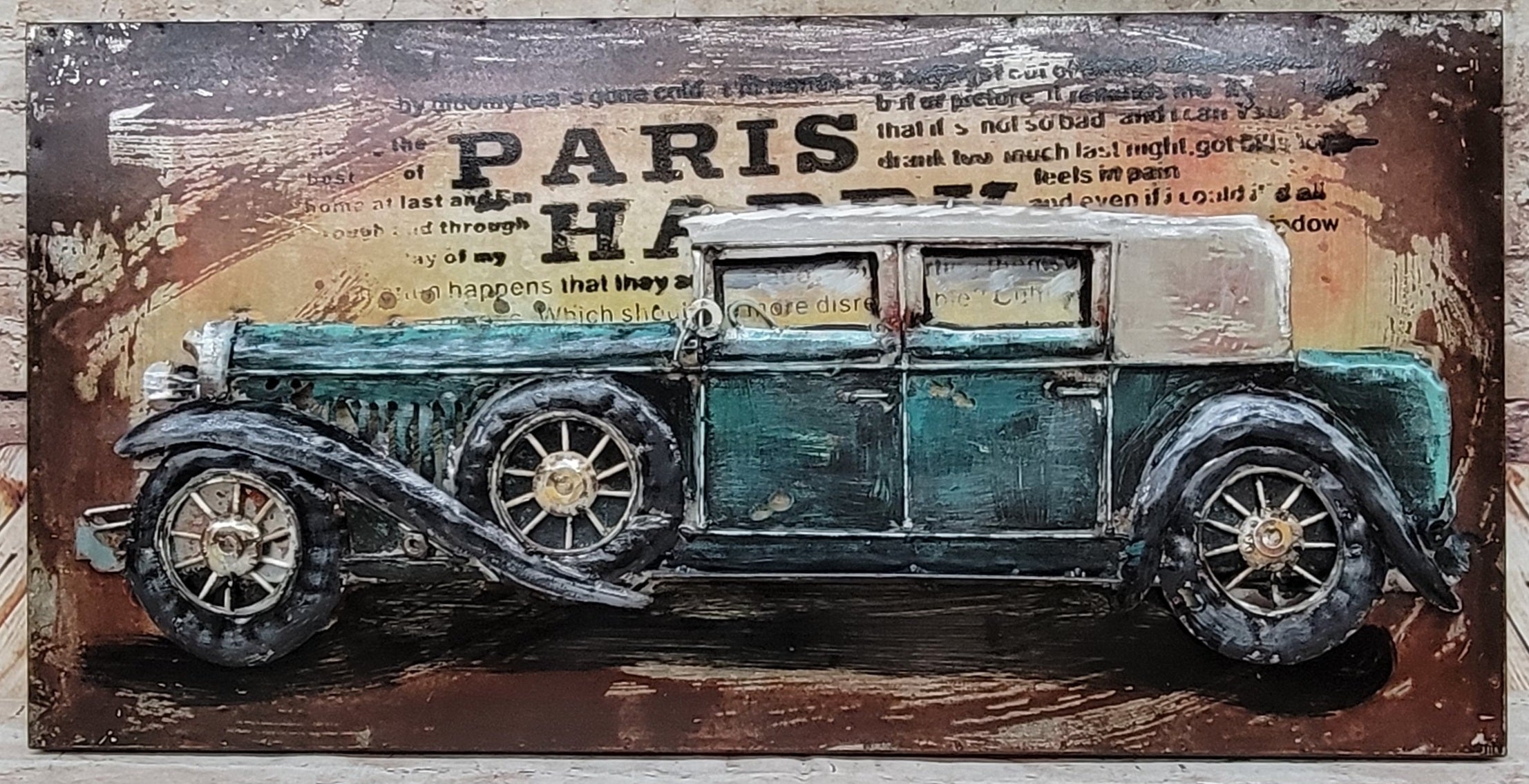 Old Fashioned Car 1920's 1930's 3D Wall Art Mixed Media Painting Decoration