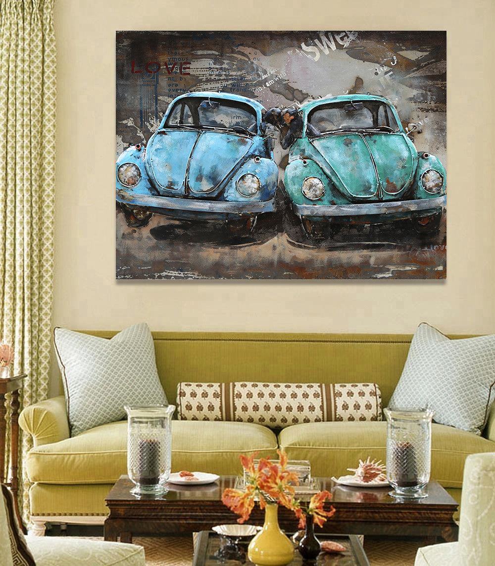 Volkswagen VW Beetle Car 3D Wall Art Painting on Metal Canvas