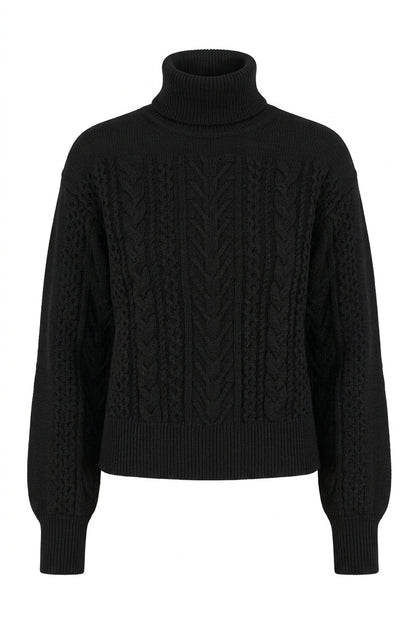 Wabi Mix Sweater Mixed-Stitch Cableknit Turtleneck