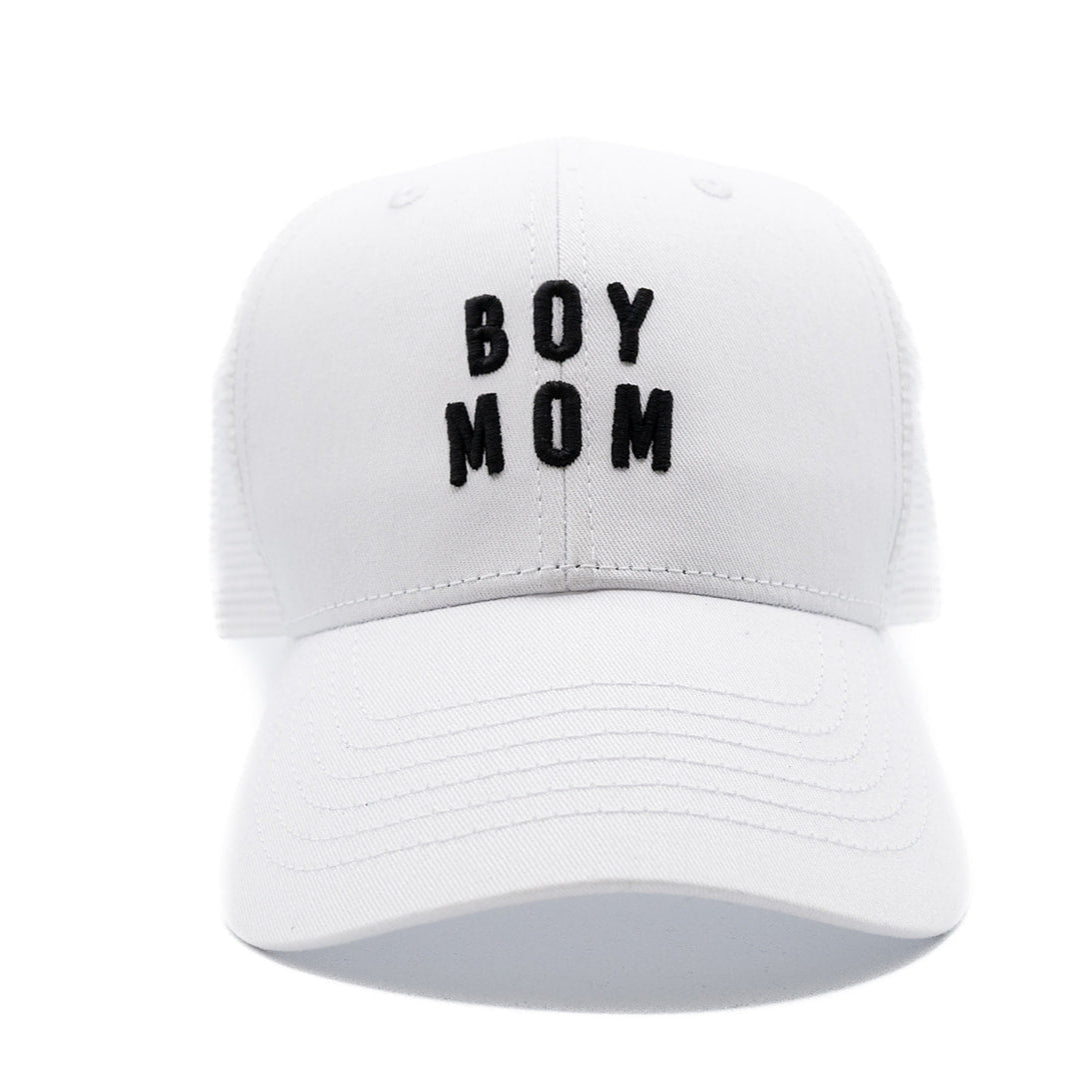 Boy Mom Hat in White Snapback