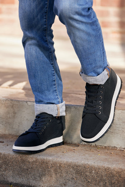 X2322 - 2.4 Inches Taller (Black/White & Black Sole) - Lace Up Casual Men's Sneaker