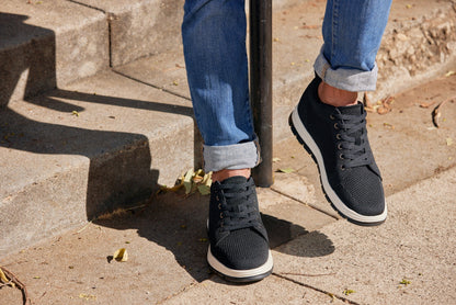 X2322 - 2.4 Inches Taller (Black/White & Black Sole) - Lace Up Casual Men's Sneaker