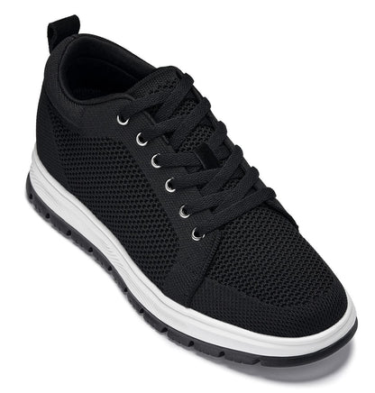 X2322 - 2.4 Inches Taller (Black/White & Black Sole) - Lace Up Casual Men's Sneaker
