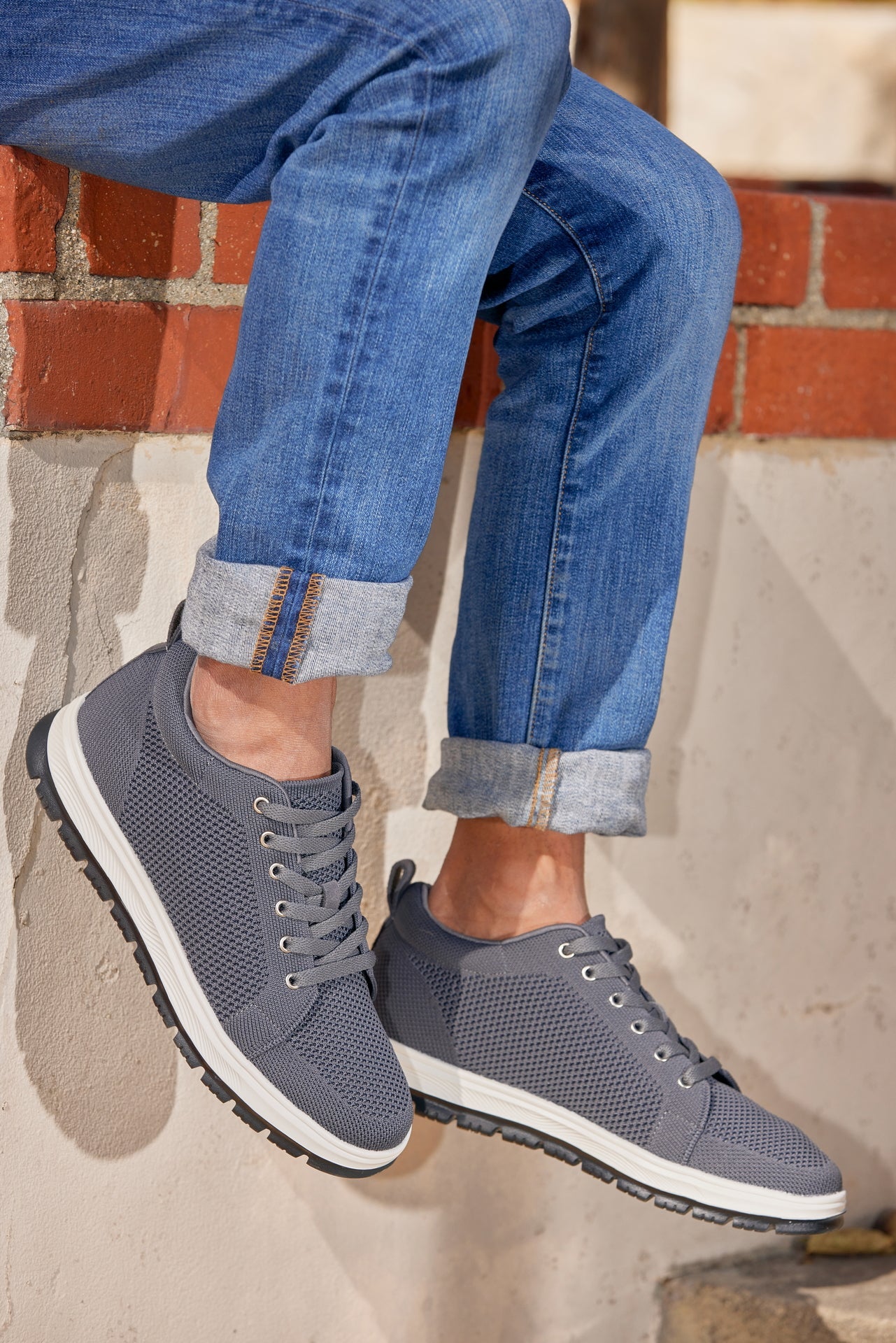 X2323 - 2.4 Inches Taller (Iron Grey/White & Black Sole) - Lace Up Casual Men's Sneakers