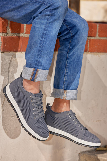 X2323 - 2.4 Inches Taller (Iron Grey/White & Black Sole) - Lace Up Casual Men's Sneakers