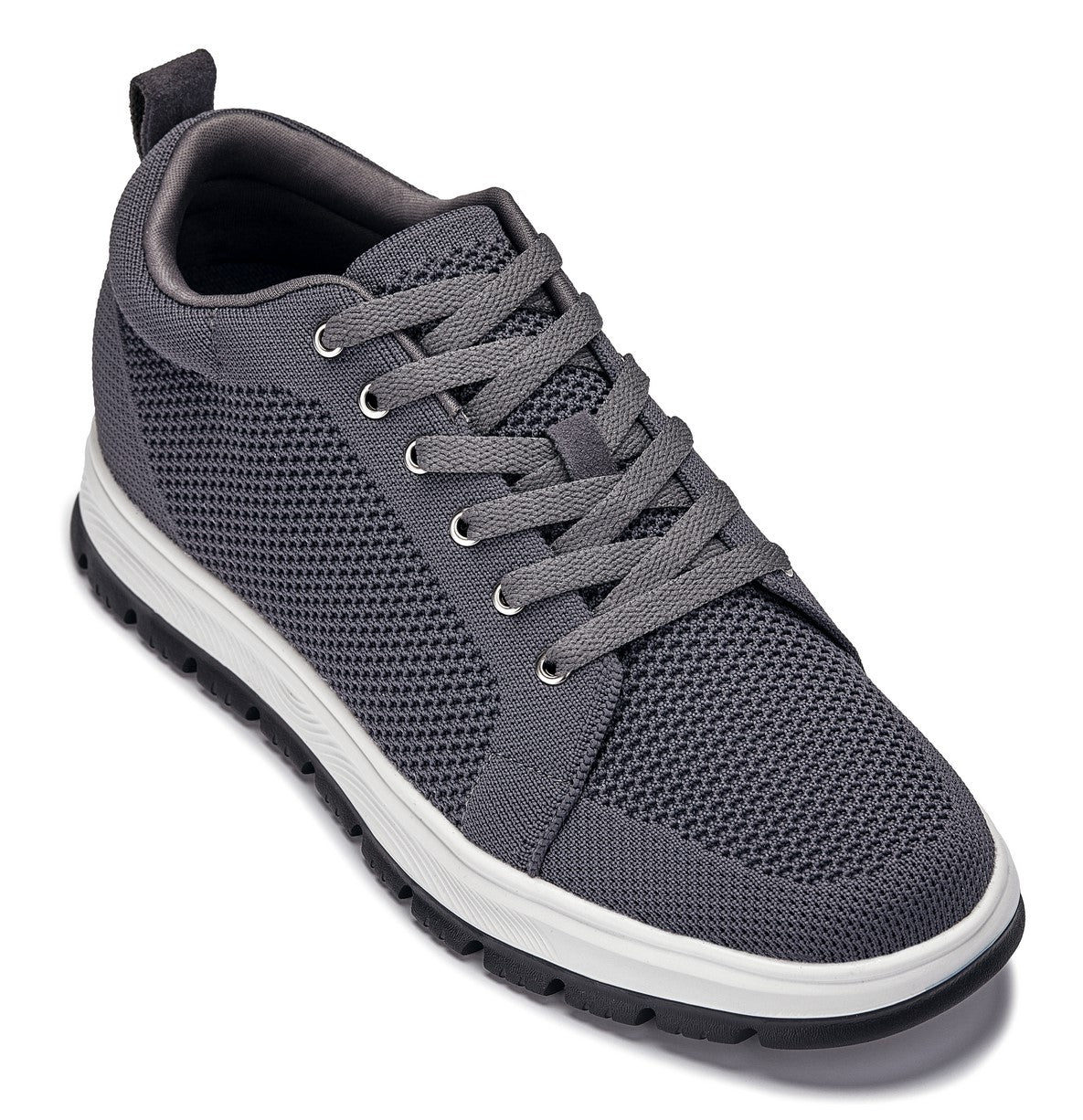X2323 - 2.4 Inches Taller (Iron Grey/White & Black Sole) - Lace Up Casual Men's Sneakers