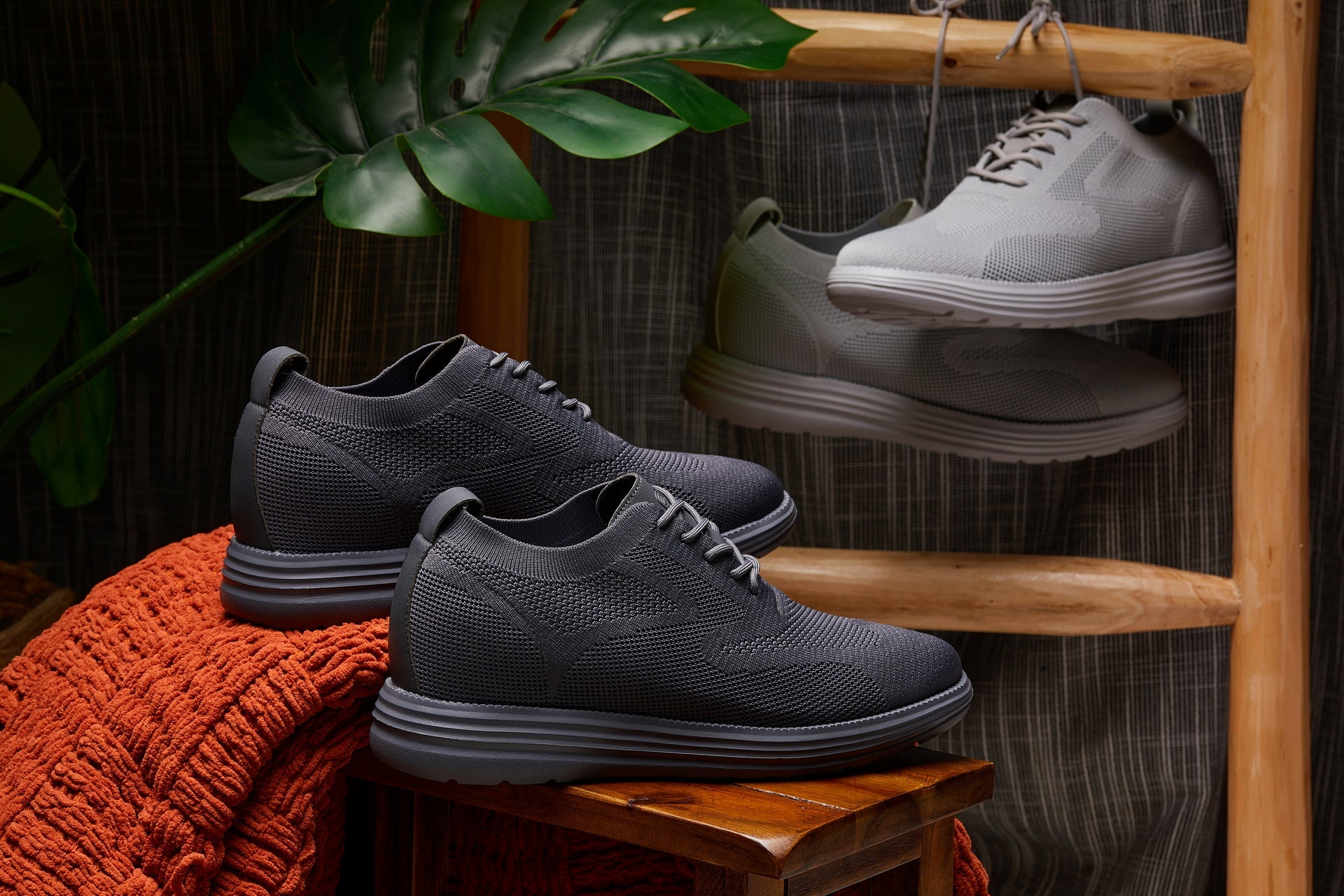 X2640 - 2.8 Inches Taller (Pewter/Light Grey Sole) - Lace Up Casual Men's Walker Shoes