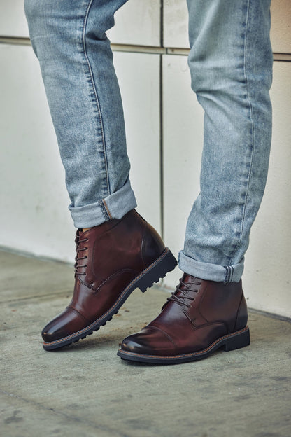 Y41081 - 3.2-Inch Taller Dark Brown Leather Men's Boots