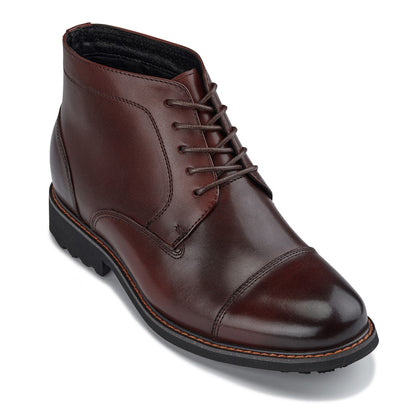 Y41081 - 3.2-Inch Taller Dark Brown Leather Men's Boots
