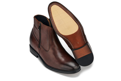 Y70622 - 2.8 Inches Taller (Coffee Brown) - Lightweight Zipper Men's Boots