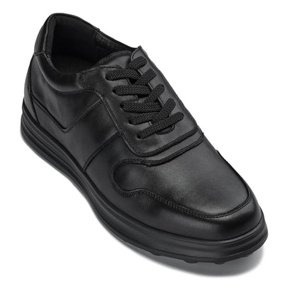 Y7080 - 2.8 Inches Taller (Black) - Lightweight Nappa Leather Men's Sneakers