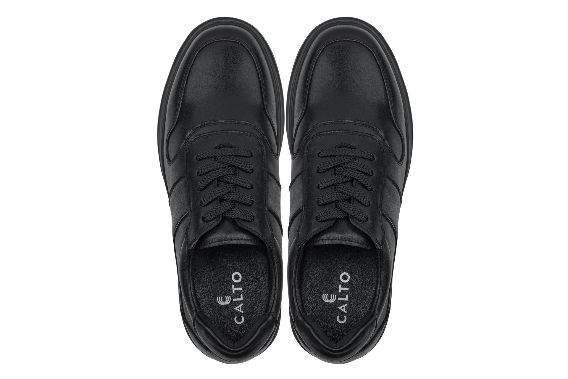 Y7080 - 2.8 Inches Taller (Black) - Lightweight Nappa Leather Men's Sneakers